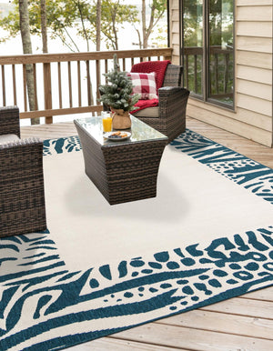 Ivory 7' 10 x 7' 10 Outdoor Safari Square Area Rug Weather Resistant for Patio, Deck, Terrace, Balcony, Porch Animal Print Wildlife Nature Carpet for Sale at Rug Engine