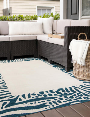 Ivory 7' 10 x 7' 10 Outdoor Safari Square Area Rug Weather Resistant for Patio, Deck, Terrace, Balcony, Porch Animal Print Wildlife Nature Carpet for Sale at Rug Engine