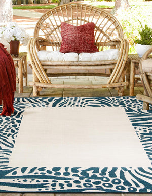Ivory 7' 10 x 7' 10 Outdoor Safari Square Area Rug Weather Resistant for Patio, Deck, Terrace, Balcony, Porch Animal Print Wildlife Nature Carpet for Sale at Rug Engine