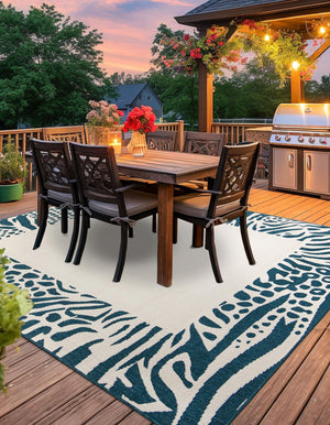 Ivory 7' 10 x 7' 10 Outdoor Safari Square Area Rug Weather Resistant for Patio, Deck, Terrace, Balcony, Porch Animal Print Wildlife Nature Carpet for Sale at Rug Engine