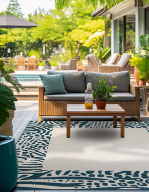 Ivory 7' 10 x 7' 10 Outdoor Safari Square Area Rug Weather Resistant for Patio, Deck, Terrace, Balcony, Porch Animal Print Wildlife Nature Carpet for Sale at Rug Engine