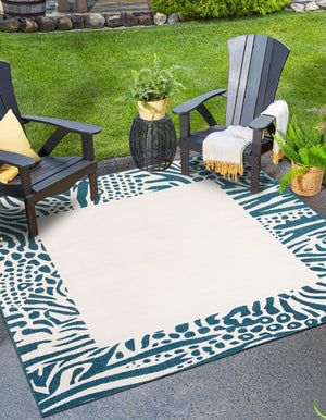 Ivory 7' 10 x 7' 10 Outdoor Safari Square Area Rug Weather Resistant for Patio, Deck, Terrace, Balcony, Porch Animal Print Wildlife Nature Carpet for Sale at Rug Engine