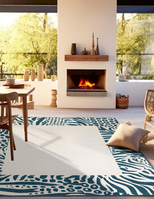 Ivory 7' 10 x 7' 10 Outdoor Safari Square Area Rug Weather Resistant for Patio, Deck, Terrace, Balcony, Porch Animal Print Wildlife Nature Carpet for Sale at Rug Engine