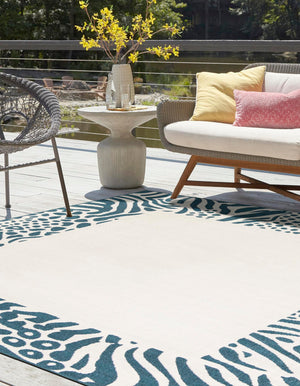Ivory 7' 10 x 7' 10 Outdoor Safari Square Area Rug Weather Resistant for Patio, Deck, Terrace, Balcony, Porch Animal Print Wildlife Nature Carpet for Sale at Rug Engine