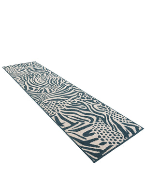 Navy Blue and Ivory 2' 7 x 10' Outdoor Safari Runner Area Rug Weather Resistant for Patio, Deck, Terrace, Balcony, Porch Animal Print Wildlife Nature Carpet for Sale at Rug Engine