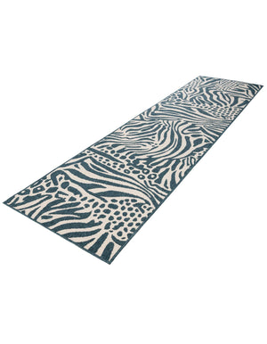 Navy Blue and Ivory 2' 7 x 10' Outdoor Safari Runner Area Rug Weather Resistant for Patio, Deck, Terrace, Balcony, Porch Animal Print Wildlife Nature Carpet for Sale at Rug Engine
