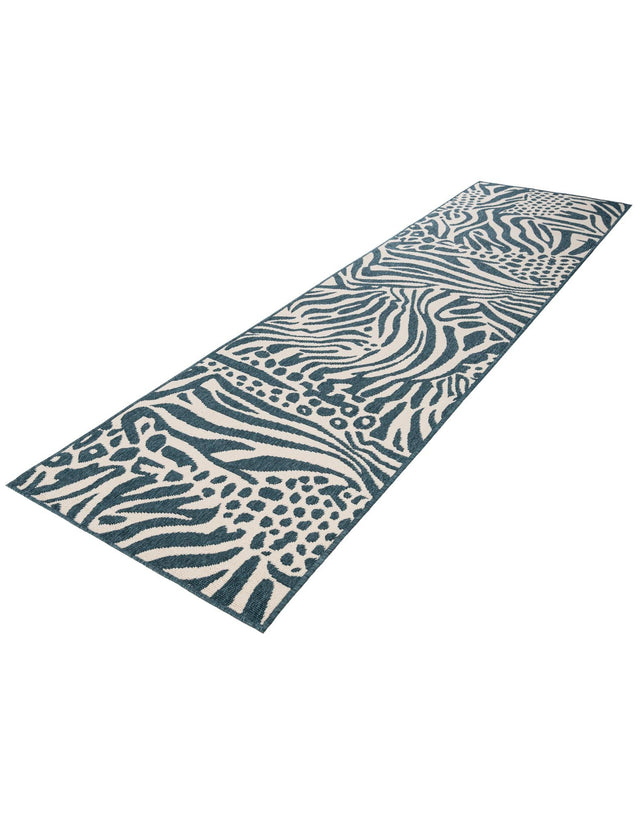 Navy Blue and Ivory 2' 7 x 10' Outdoor Safari Runner Area Rug Weather Resistant for Patio, Deck, Terrace, Balcony, Porch Animal Print Wildlife Nature Carpet for Sale at Rug Engine