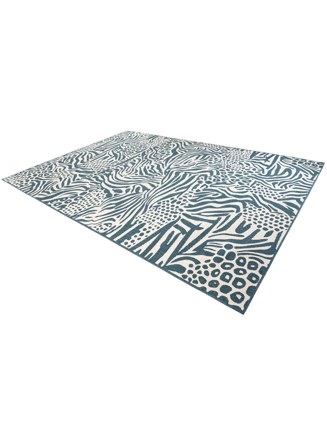 Navy Blue and Ivory 10' x 14' 1 Outdoor Safari Rectangle Area Rug Weather Resistant for Patio, Deck, Terrace, Balcony, Porch Animal Print Wildlife Nature Carpet for Sale at Rug Engine