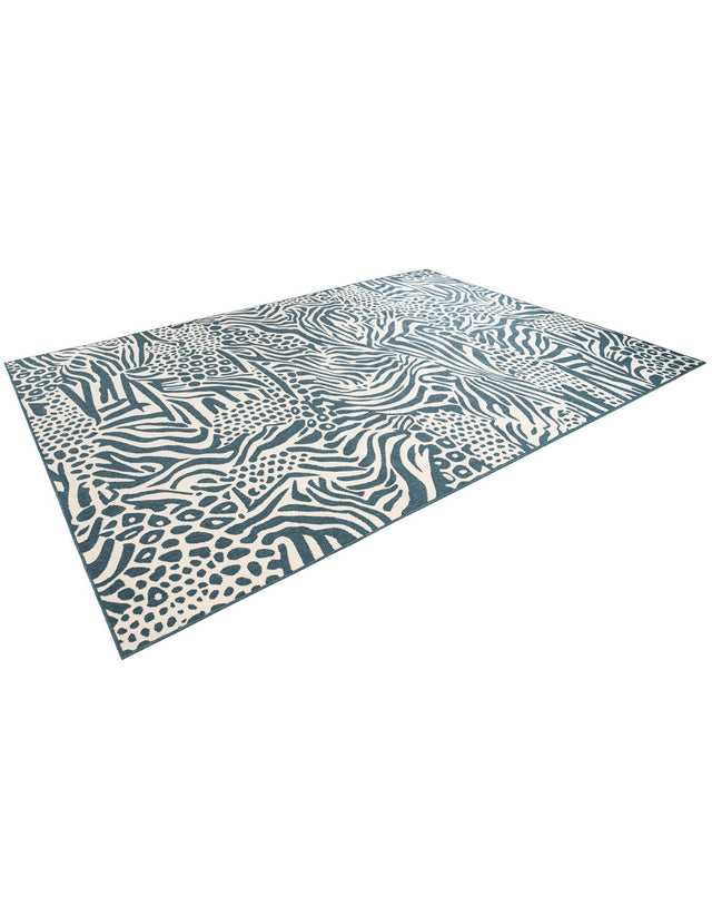Navy Blue and Ivory 10' x 14' 1 Outdoor Safari Rectangle Area Rug Weather Resistant for Patio, Deck, Terrace, Balcony, Porch Animal Print Wildlife Nature Carpet for Sale at Rug Engine