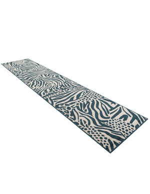 Navy Blue and Ivory 2' 7 x 12' Outdoor Safari Runner Area Rug Weather Resistant for Patio, Deck, Terrace, Balcony, Porch Animal Print Wildlife Nature Carpet for Sale at Rug Engine