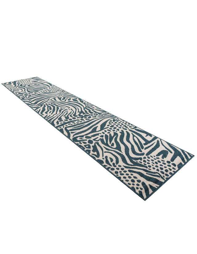 Navy Blue and Ivory 2' 7 x 12' Outdoor Safari Runner Area Rug Weather Resistant for Patio, Deck, Terrace, Balcony, Porch Animal Print Wildlife Nature Carpet for Sale at Rug Engine