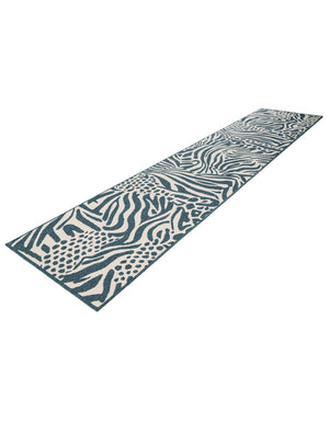 Navy Blue and Ivory 2' 7 x 12' Outdoor Safari Runner Area Rug Weather Resistant for Patio, Deck, Terrace, Balcony, Porch Animal Print Wildlife Nature Carpet for Sale at Rug Engine