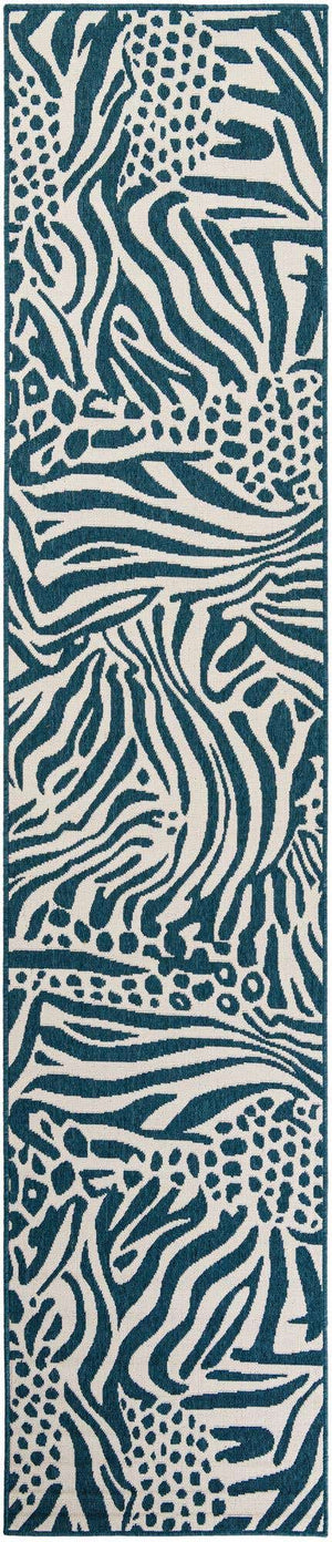 Navy Blue and Ivory 2' 7 x 12' Outdoor Safari Runner Area Rug Weather Resistant for Patio, Deck, Terrace, Balcony, Porch Animal Print Wildlife Nature Carpet for Sale at Rug Engine