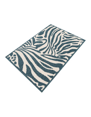 Navy Blue and Ivory 2' x 3' 1 Outdoor Safari Rectangle Area Rug Weather Resistant for Patio, Deck, Terrace, Balcony, Porch Animal Print Wildlife Nature Carpet for Sale at Rug Engine