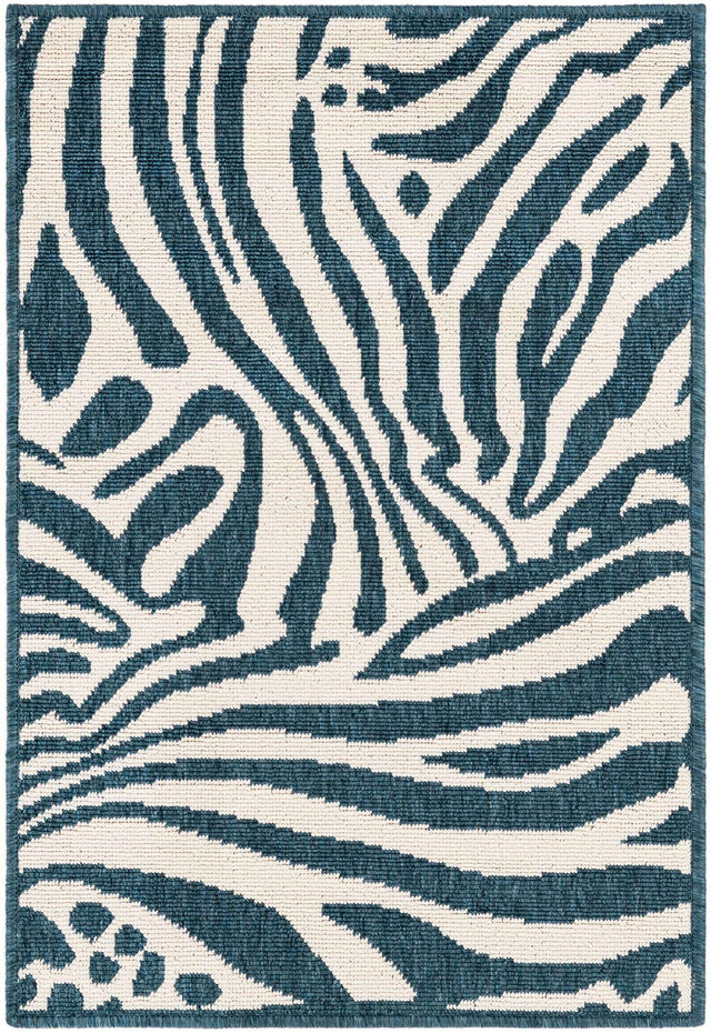 Navy Blue and Ivory 2' x 3' 1 Outdoor Safari Rectangle Area Rug Weather Resistant for Patio, Deck, Terrace, Balcony, Porch Animal Print Wildlife Nature Carpet for Sale at Rug Engine