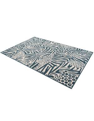 Navy Blue and Ivory 4' 1 x 6' 1 Outdoor Safari Rectangle Area Rug Weather Resistant for Patio, Deck, Terrace, Balcony, Porch Animal Print Wildlife Nature Carpet for Sale at Rug Engine
