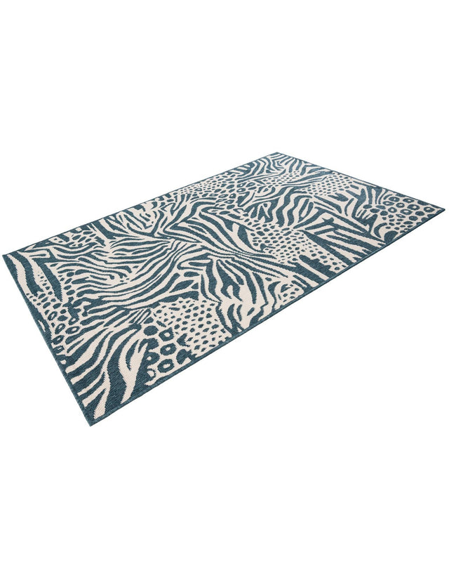 Navy Blue and Ivory 4' 1 x 6' 1 Outdoor Safari Rectangle Area Rug Weather Resistant for Patio, Deck, Terrace, Balcony, Porch Animal Print Wildlife Nature Carpet for Sale at Rug Engine