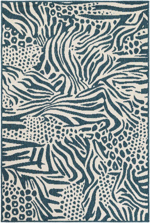 Navy Blue and Ivory 4' 1 x 6' 1 Outdoor Safari Rectangle Area Rug Weather Resistant for Patio, Deck, Terrace, Balcony, Porch Animal Print Wildlife Nature Carpet for Sale at Rug Engine