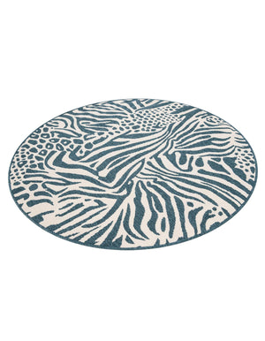 Navy Blue and Ivory 5' 1 x 5' 1 Outdoor Safari Round Area Rug Weather Resistant for Patio, Deck, Terrace, Balcony, Porch Animal Print Wildlife Nature Carpet for Sale at Rug Engine