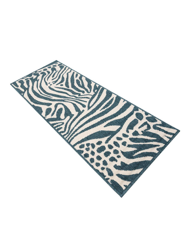 Navy Blue and Ivory 2' x 5' 1 Outdoor Safari Runner Area Rug Weather Resistant for Patio, Deck, Terrace, Balcony, Porch Animal Print Wildlife Nature Carpet for Sale at Rug Engine