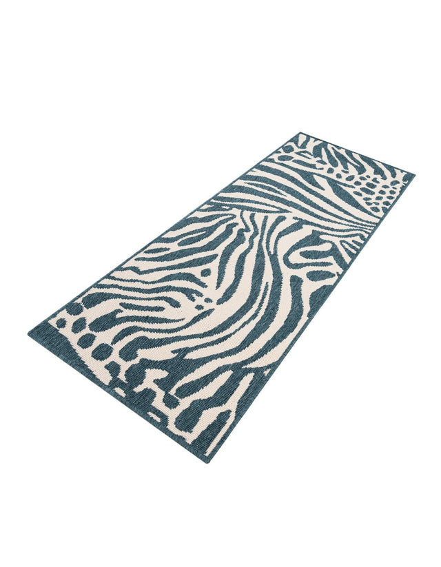 Navy Blue and Ivory 2' x 5' 1 Outdoor Safari Runner Area Rug Weather Resistant for Patio, Deck, Terrace, Balcony, Porch Animal Print Wildlife Nature Carpet for Sale at Rug Engine