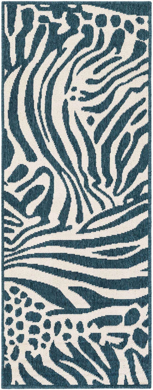 Navy Blue and Ivory 2' x 5' 1 Outdoor Safari Runner Area Rug Weather Resistant for Patio, Deck, Terrace, Balcony, Porch Animal Print Wildlife Nature Carpet for Sale at Rug Engine