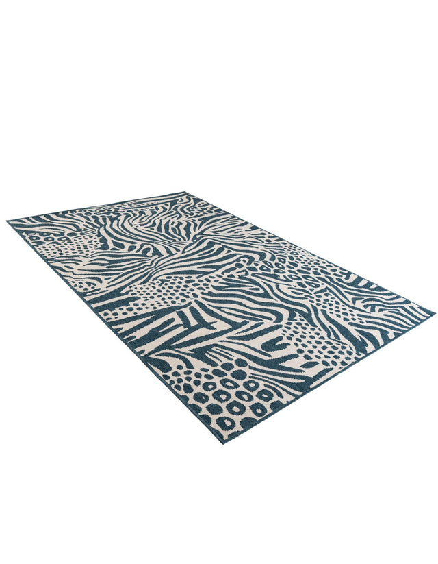 Navy Blue and Ivory 5' 1 x 8' Outdoor Safari Rectangle Area Rug Weather Resistant for Patio, Deck, Terrace, Balcony, Porch Animal Print Wildlife Nature Carpet for Sale at Rug Engine
