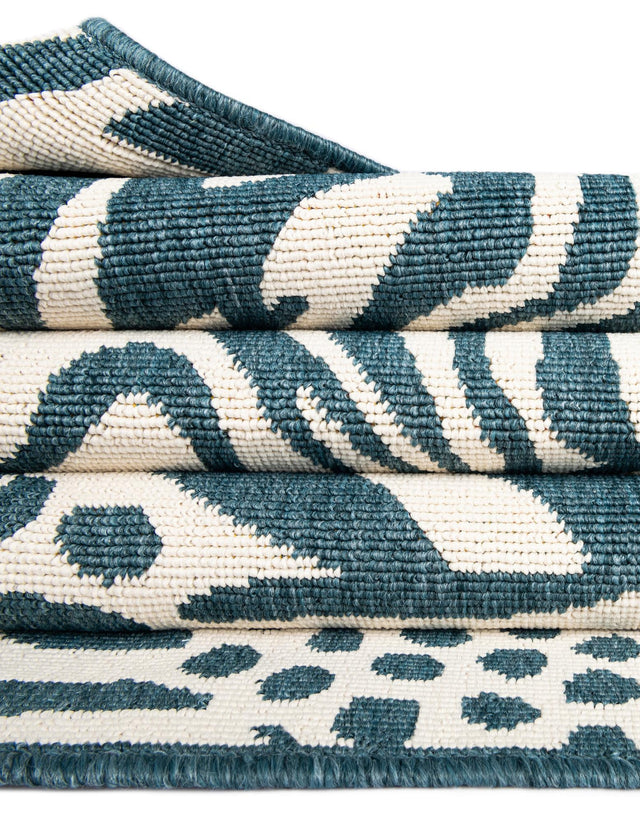 Navy Blue and Ivory 2' x 3' 1 Outdoor Safari Rectangle Area Rug Weather Resistant for Patio, Deck, Terrace, Balcony, Porch Animal Print Wildlife Nature Carpet for Sale at Rug Engine
