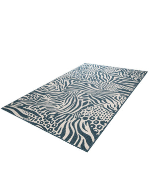 Navy Blue and Ivory 5' 1 x 8' Outdoor Safari Rectangle Area Rug Weather Resistant for Patio, Deck, Terrace, Balcony, Porch Animal Print Wildlife Nature Carpet for Sale at Rug Engine