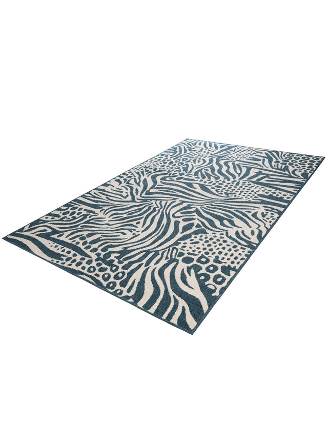 Navy Blue and Ivory 5' 1 x 8' Outdoor Safari Rectangle Area Rug Weather Resistant for Patio, Deck, Terrace, Balcony, Porch Animal Print Wildlife Nature Carpet for Sale at Rug Engine