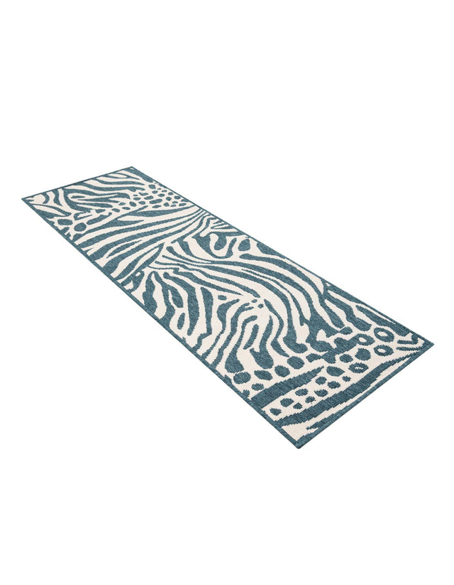 Navy Blue and Ivory 2' x 6' 1 Outdoor Safari Runner Area Rug Weather Resistant for Patio, Deck, Terrace, Balcony, Porch Animal Print Wildlife Nature Carpet for Sale at Rug Engine