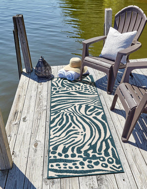 Navy Blue and Ivory 2' x 8' Outdoor Safari Runner Area Rug Weather Resistant for Patio, Deck, Terrace, Balcony, Porch Animal Print Wildlife Nature Carpet for Sale at Rug Engine