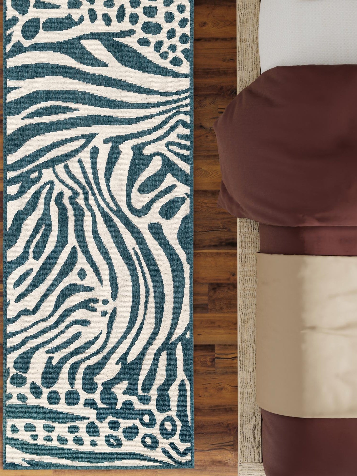 Navy Blue and Ivory 2' x 5' 1 Outdoor Safari Runner Area Rug Weather Resistant for Patio, Deck, Terrace, Balcony, Porch Animal Print Wildlife Nature Carpet for Sale at Rug Engine