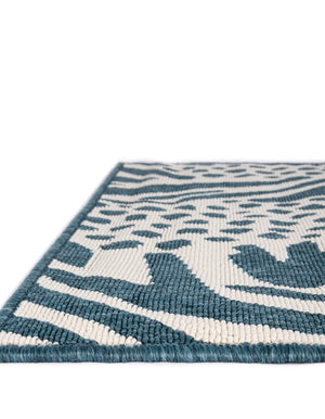 Navy Blue and Ivory 2' x 6' 1 Outdoor Safari Runner Area Rug Weather Resistant for Patio, Deck, Terrace, Balcony, Porch Animal Print Wildlife Nature Carpet for Sale at Rug Engine