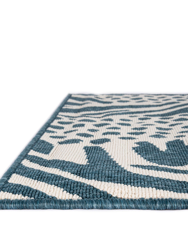 Navy Blue and Ivory 2' x 6' 1 Outdoor Safari Runner Area Rug Weather Resistant for Patio, Deck, Terrace, Balcony, Porch Animal Print Wildlife Nature Carpet for Sale at Rug Engine