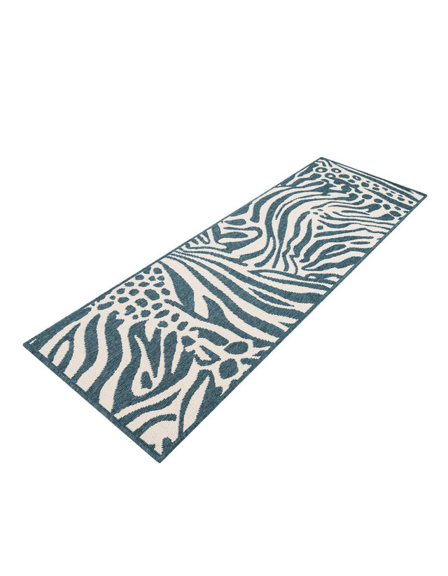 Navy Blue and Ivory 2' x 6' 1 Outdoor Safari Runner Area Rug Weather Resistant for Patio, Deck, Terrace, Balcony, Porch Animal Print Wildlife Nature Carpet for Sale at Rug Engine