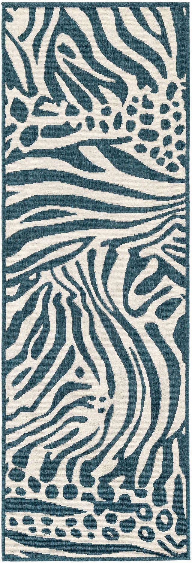 Navy Blue and Ivory 2' x 6' 1 Outdoor Safari Runner Area Rug Weather Resistant for Patio, Deck, Terrace, Balcony, Porch Animal Print Wildlife Nature Carpet for Sale at Rug Engine