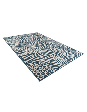 Navy Blue and Ivory 6' 1 x 9' Outdoor Safari Rectangle Area Rug Weather Resistant for Patio, Deck, Terrace, Balcony, Porch Animal Print Wildlife Nature Carpet for Sale at Rug Engine