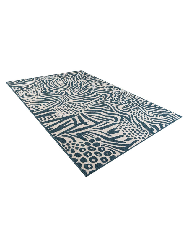 Navy Blue and Ivory 6' 1 x 9' Outdoor Safari Rectangle Area Rug Weather Resistant for Patio, Deck, Terrace, Balcony, Porch Animal Print Wildlife Nature Carpet for Sale at Rug Engine