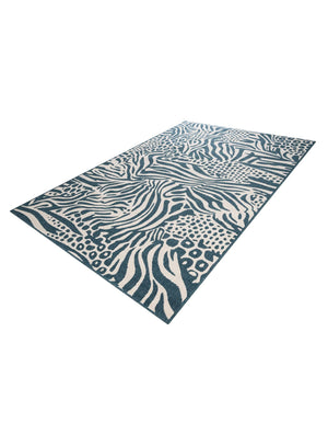 Navy Blue and Ivory 6' 1 x 9' Outdoor Safari Rectangle Area Rug Weather Resistant for Patio, Deck, Terrace, Balcony, Porch Animal Print Wildlife Nature Carpet for Sale at Rug Engine