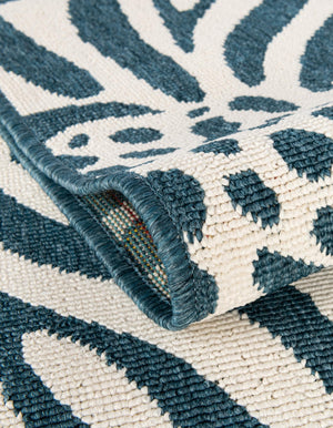 Navy Blue and Ivory 4' 1 x 4' 1 Outdoor Safari Round Area Rug Weather Resistant for Patio, Deck, Terrace, Balcony, Porch Animal Print Wildlife Nature Carpet for Sale at Rug Engine