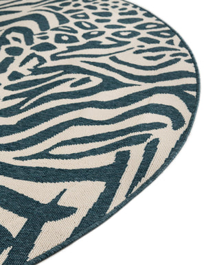 Navy Blue and Ivory 4' 1 x 4' 1 Outdoor Safari Round Area Rug Weather Resistant for Patio, Deck, Terrace, Balcony, Porch Animal Print Wildlife Nature Carpet for Sale at Rug Engine