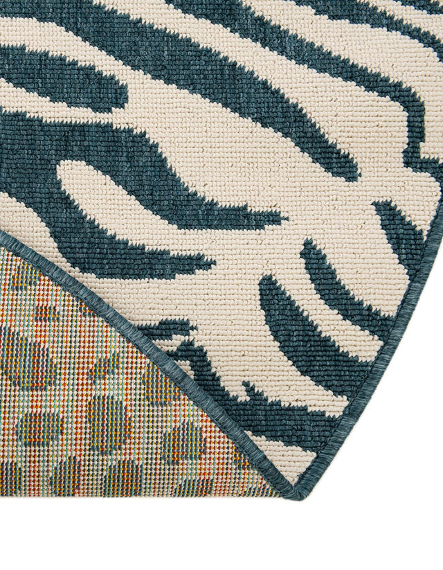 Navy Blue and Ivory 6' 1 x 6' 1 Outdoor Safari Round Area Rug Weather Resistant for Patio, Deck, Terrace, Balcony, Porch Animal Print Wildlife Nature Carpet for Sale at Rug Engine