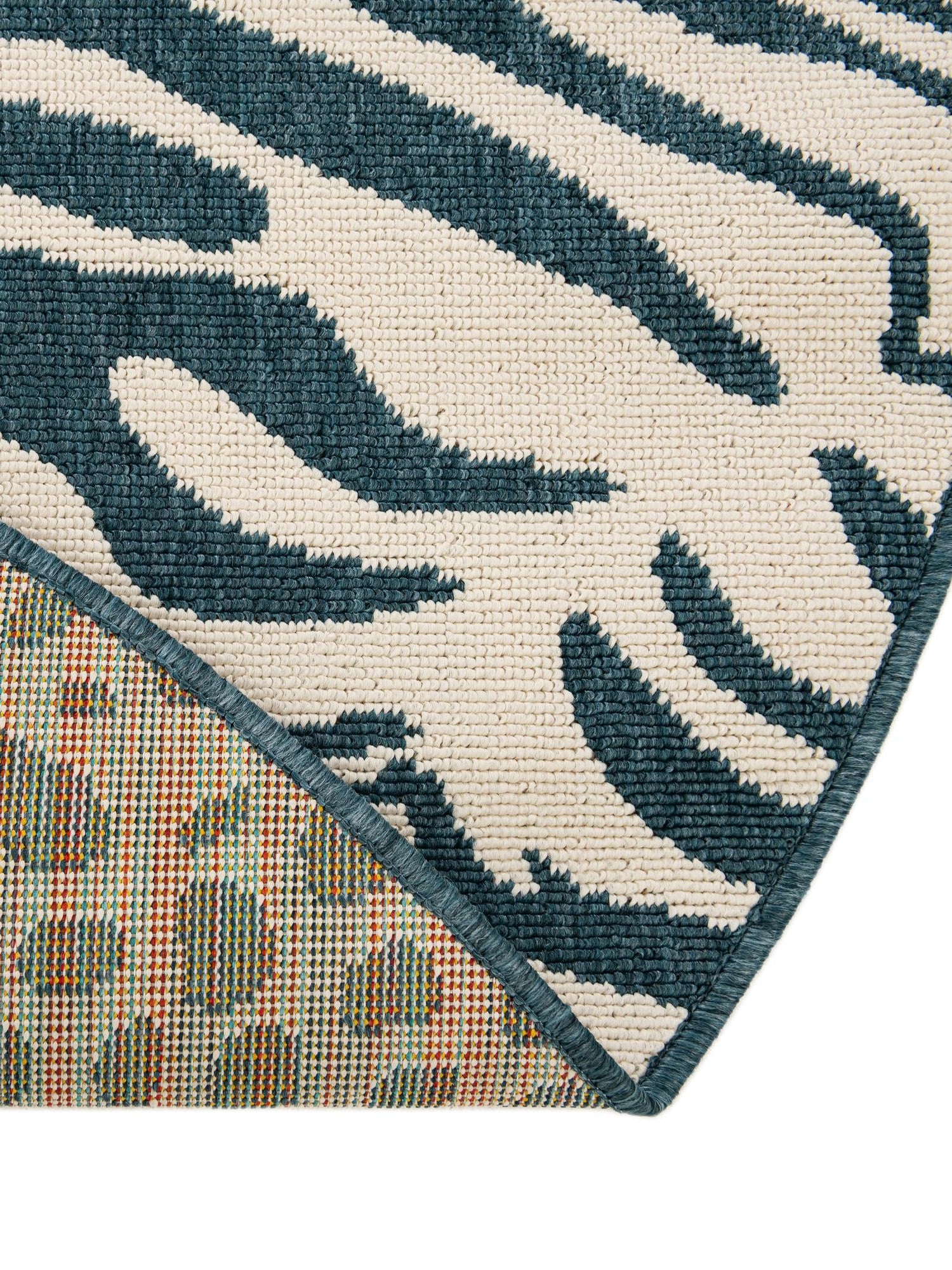 Navy Blue and Ivory 7' 10 x 7' 10 Outdoor Safari Round Area Rug Weather Resistant for Patio, Deck, Terrace, Balcony, Porch Animal Print Wildlife Nature Carpet for Sale at Rug Engine