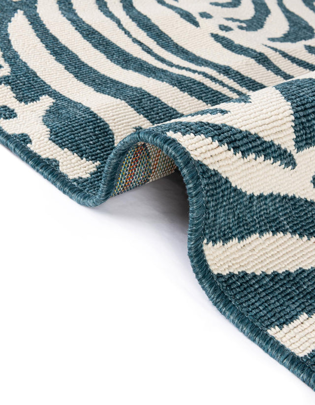 Navy Blue and Ivory 4' 1 x 4' 1 Outdoor Safari Round Area Rug Weather Resistant for Patio, Deck, Terrace, Balcony, Porch Animal Print Wildlife Nature Carpet for Sale at Rug Engine