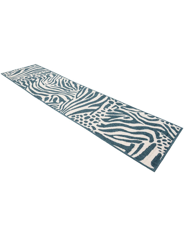 Navy Blue and Ivory 2' x 8' Outdoor Safari Runner Area Rug Weather Resistant for Patio, Deck, Terrace, Balcony, Porch Animal Print Wildlife Nature Carpet for Sale at Rug Engine