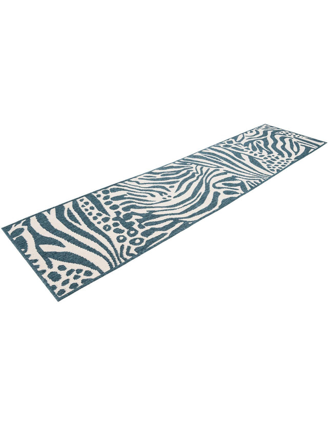 Navy Blue and Ivory 2' x 8' Outdoor Safari Runner Area Rug Weather Resistant for Patio, Deck, Terrace, Balcony, Porch Animal Print Wildlife Nature Carpet for Sale at Rug Engine