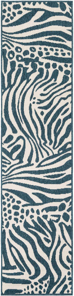 Navy Blue and Ivory 2' x 8' Outdoor Safari Runner Area Rug Weather Resistant for Patio, Deck, Terrace, Balcony, Porch Animal Print Wildlife Nature Carpet for Sale at Rug Engine