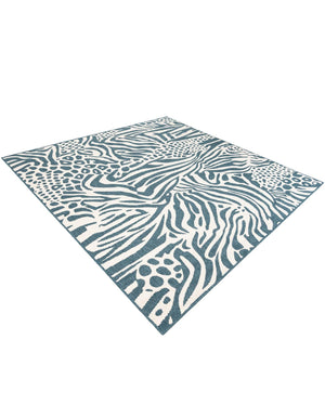 Navy Blue and Ivory 7' 10 x 7' 10 Outdoor Safari Square Area Rug Weather Resistant for Patio, Deck, Terrace, Balcony, Porch Animal Print Wildlife Nature Carpet for Sale at Rug Engine