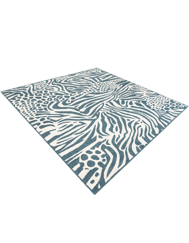 Navy Blue and Ivory 7' 10 x 7' 10 Outdoor Safari Square Area Rug Weather Resistant for Patio, Deck, Terrace, Balcony, Porch Animal Print Wildlife Nature Carpet for Sale at Rug Engine